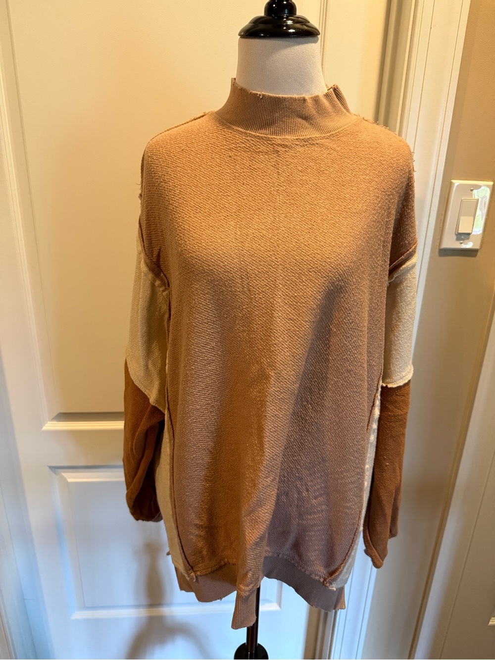 Women’s Neutral Colorblock Mock Neck Sweater